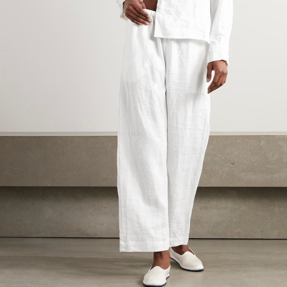 DEIJI STUDIOS The Tie Split Linen Pant White Organic Summer Staple Size M / L - Picture 3 of 16